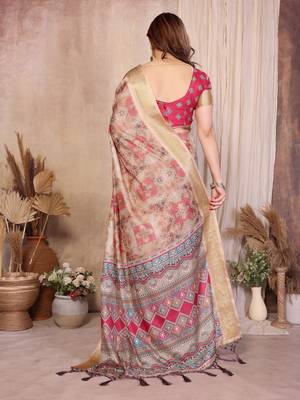 Premium soft aura cotton silk &  bandhej print saree with blouse 3