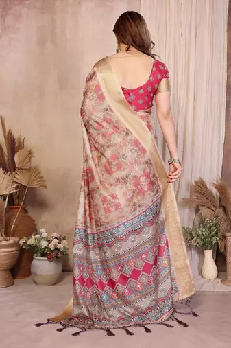 Premium soft aura cotton silk &  bandhej print saree with blouse