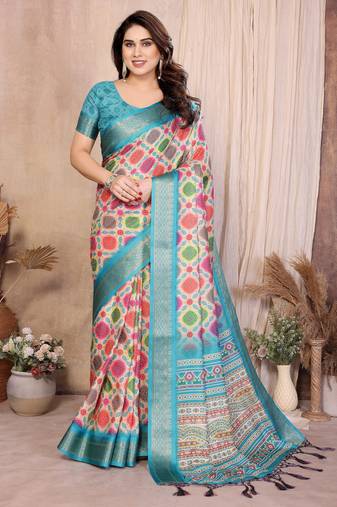 Premium soft aura cotton silk &  bandhej print saree with blouse