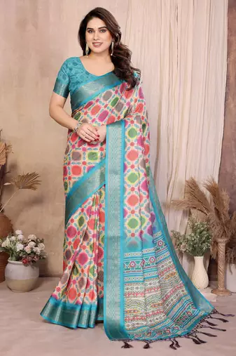 Premium soft aura cotton silk &  bandhej print saree with blouse