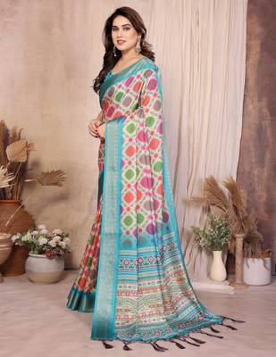 Premium soft aura cotton silk &  bandhej print saree with blouse 2