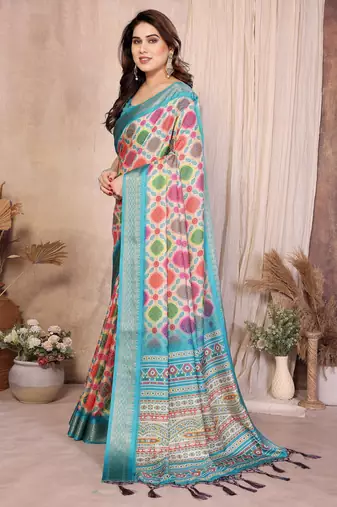Premium soft aura cotton silk &  bandhej print saree with blouse