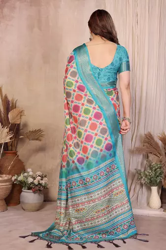 Premium soft aura cotton silk &  bandhej print saree with blouse