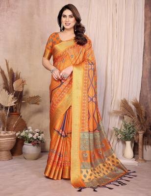 Premium soft aura cotton silk &  bandhej print saree with blouse 1