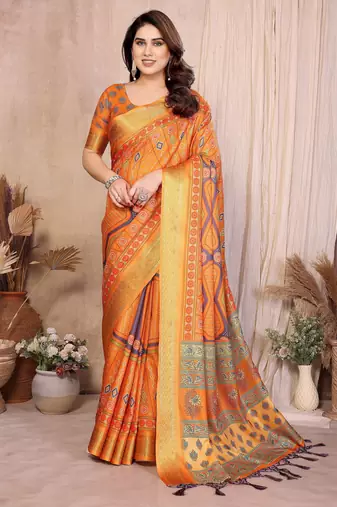 Premium soft aura cotton silk &  bandhej print saree with blouse