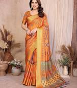 Premium soft aura cotton silk &  bandhej print saree with blouse