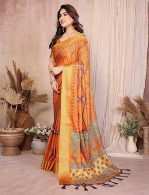 Premium soft aura cotton silk &  bandhej print saree with blouse 2