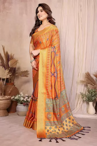 Premium soft aura cotton silk &  bandhej print saree with blouse