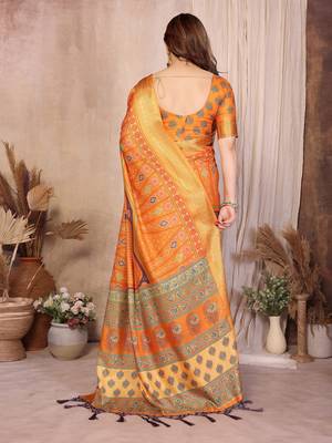 Premium soft aura cotton silk &  bandhej print saree with blouse 3