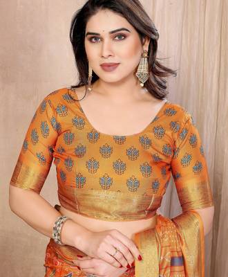 Premium soft aura cotton silk &  bandhej print saree with blouse 4