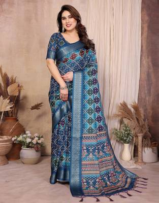 Premium soft aura cotton silk &  bandhej print saree with blouse 1