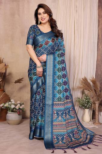 Premium soft aura cotton silk &  bandhej print saree with blouse