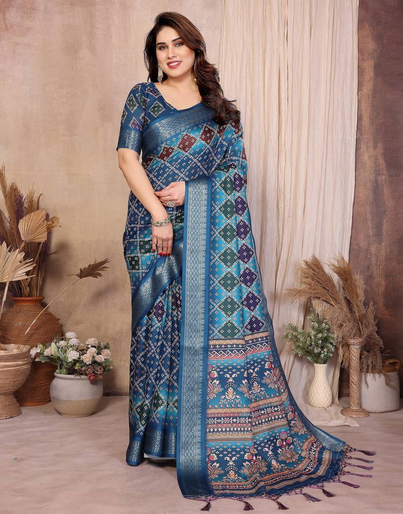 Premium soft aura cotton silk &  bandhej print saree with blouse