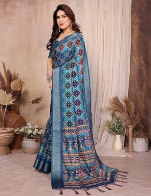 Premium soft aura cotton silk &  bandhej print saree with blouse 2