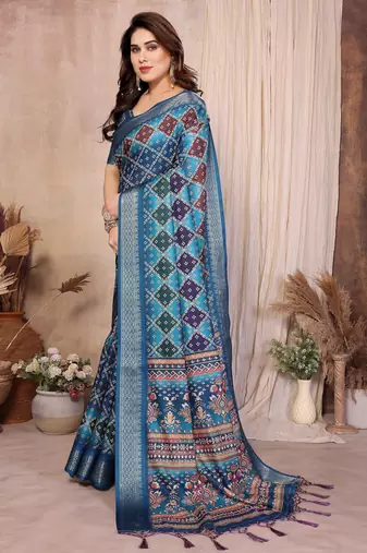 Premium soft aura cotton silk &  bandhej print saree with blouse
