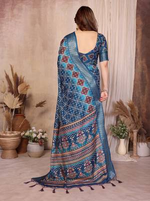 Premium soft aura cotton silk &  bandhej print saree with blouse 3