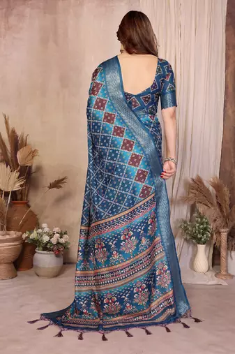 Premium soft aura cotton silk &  bandhej print saree with blouse