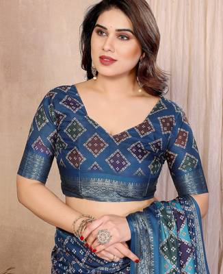 Premium soft aura cotton silk &  bandhej print saree with blouse 4