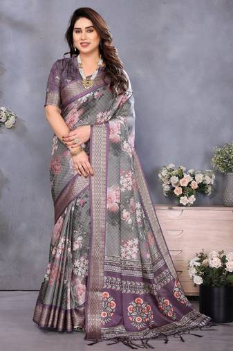 Wine cotton silk digital print & jacquard fancy blouse