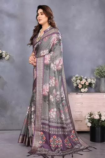 Wine cotton silk digital print & jacquard fancy blouse