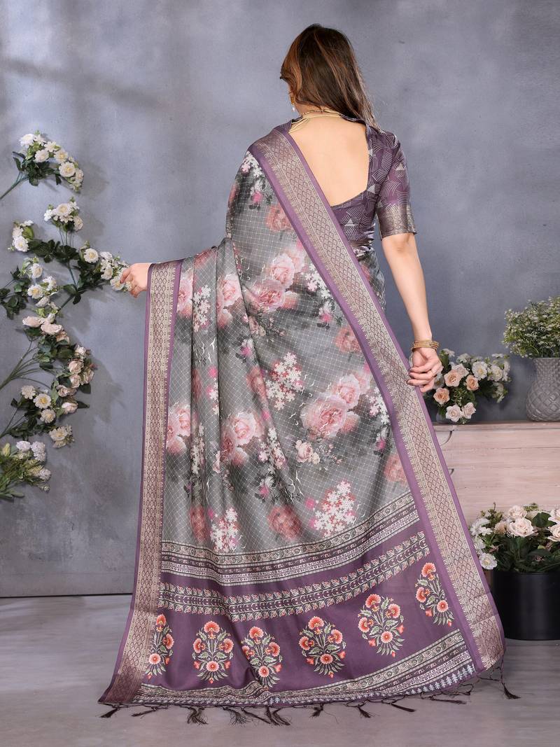 Wine cotton silk digital print & jacquard fancy blouse