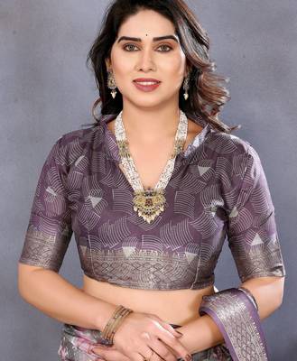 Wine cotton silk digital print & jacquard fancy blouse 4