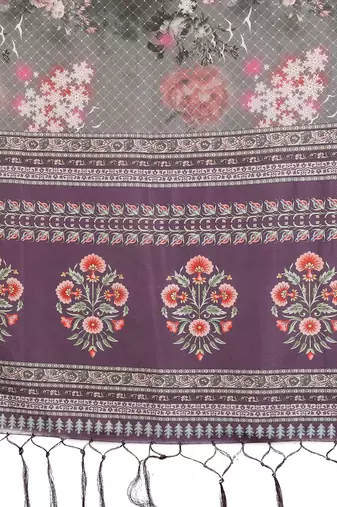 Wine cotton silk digital print & jacquard fancy blouse