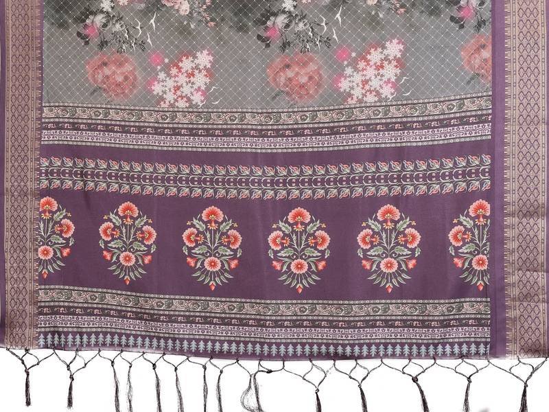 Wine cotton silk digital print & jacquard fancy blouse