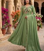 Women's new trendy light green embroidered anarkali suit with pant & dupatta set