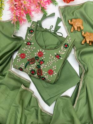 Women's new trendy light green embroidered anarkali suit with pant & dupatta set 3