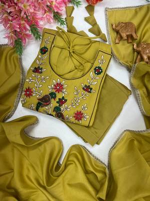 Women's new trendy olive green embroidered anarkali suit with pant & dupatta set 3