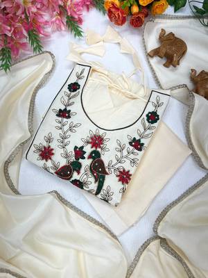 Women's new trendy white embroidered anarkali suit with pant & dupatta set 3