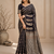 Black Color Combination Of Silver And Gold Zari Weaving, Intricate Mango Motifs Viscose Satin Silk Saree