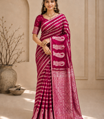 Rani Pink Color Combination Of Silver And Gold Zari Weaving, Intricate Mango Motifs Viscose Satin Silk Saree