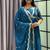 teal color multi-sequin and zari embroidered faux blooming georgette gown set