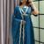teal color multi-sequin and zari embroidered faux blooming georgette gown set