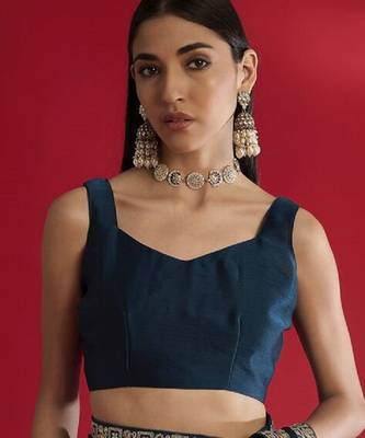 Blue heavy rangoli silk with embroidery sequence  & coding work lace border saree with blouse 5