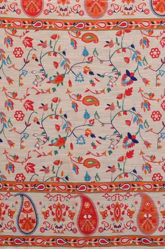 Handloom linen cotton zari border digital printed saree  with attached blouse