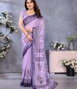 Handloom linen cotton zari border digital printed saree  with attached blouse