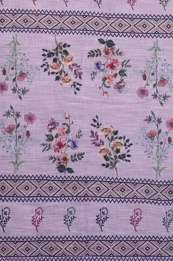 Handloom linen cotton zari border digital printed saree  with attached blouse