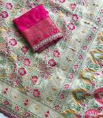 light green color siquence embroidery cut work lace fitting with kasmiri thread weaving pasmeena silk blend saree