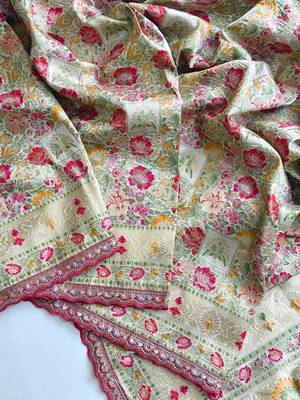 light green color siquence embroidery cut work lace fitting with kasmiri thread weaving pasmeena silk blend saree 3