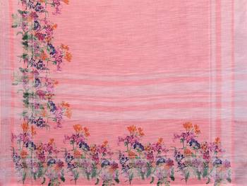 Handloom linen cotton zari border digital printed saree  with attached blouse 5