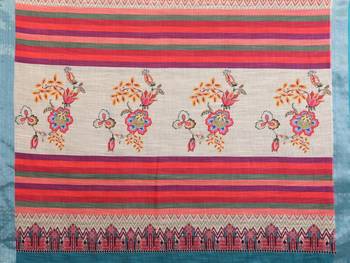 Handloom linen cotton zari border digital printed saree  with attached blouse 5