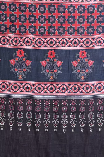 Handloom linen cotton zari border digital printed saree  with attached blouse