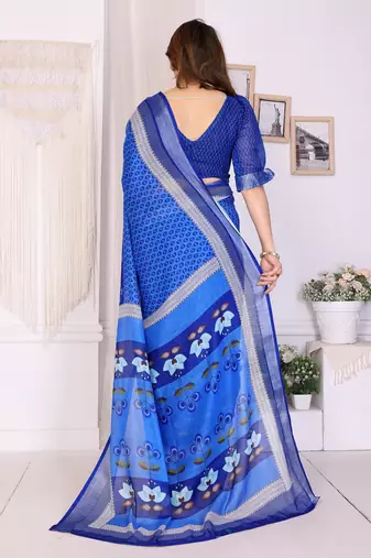 Handloom linen cotton zari border digital printed saree  with attached blouse