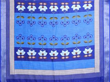 Handloom linen cotton zari border digital printed saree  with attached blouse 5