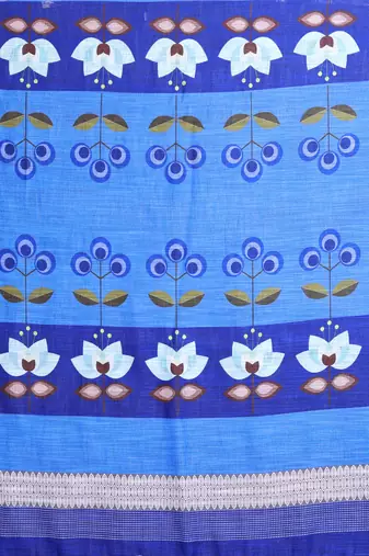 Handloom linen cotton zari border digital printed saree  with attached blouse