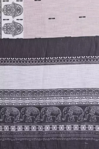 Handloom linen cotton zari border digital printed saree  with attached blouse