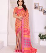 Handloom linen cotton zari border digital printed saree  with attached blouse